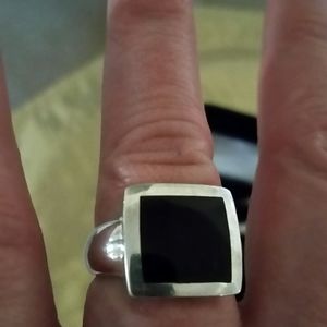 SET Italian Sterling Silver Onyx Ring & Earrings